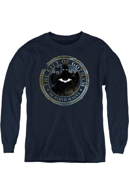 Gildan The Batman (2022) Gotham Seal Youth Long Sleeve Sweatshirt Blue Small 2