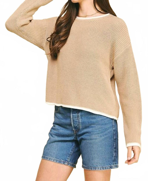 PINCH Contrasting Trim Sweater Beige Small 3