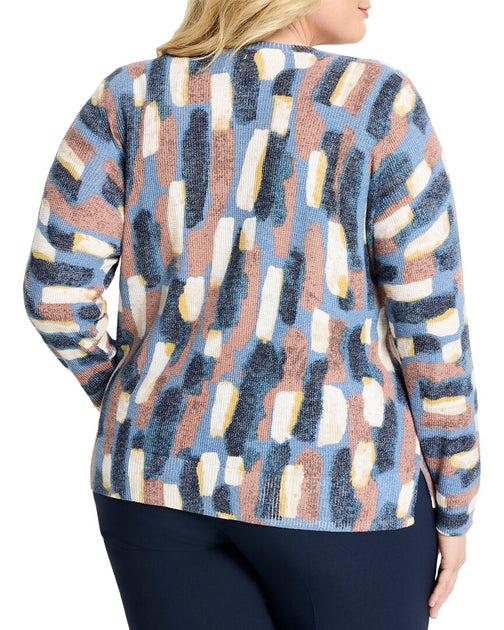 Nic + Zoe Plus Brushstrokes Waffle V-Ausschnitt Pullover Multi XXL 3