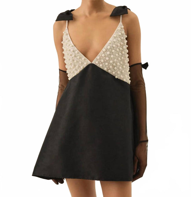 Lil Lemons By For Love and Lemons Pearly Bow Mini Dress Black Medium 2