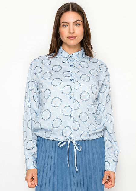 Yal New York Chain Print Blouse Light Blue Large 2