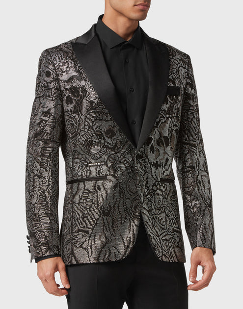 Philipp Plein Lord Fit Tattoo Wool Blend Blazer Grey EU 50 4