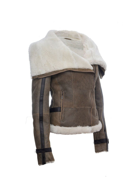 Infinity Petworth Womens Aviator Leather Jacket White XS 4