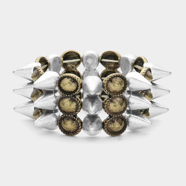 FASHNZFAB Metal Cone Stud Stretch Bracelet Gold Burnished One Size 2