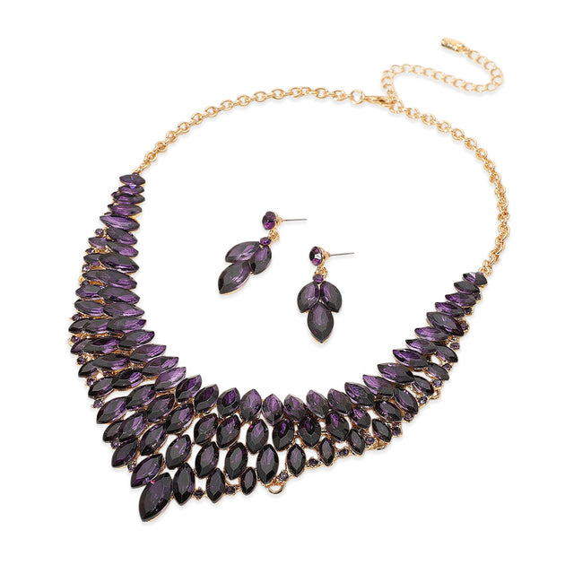 FASHNZFAB Marquise Stone Cluster Evening Necklace Purple One Size 3