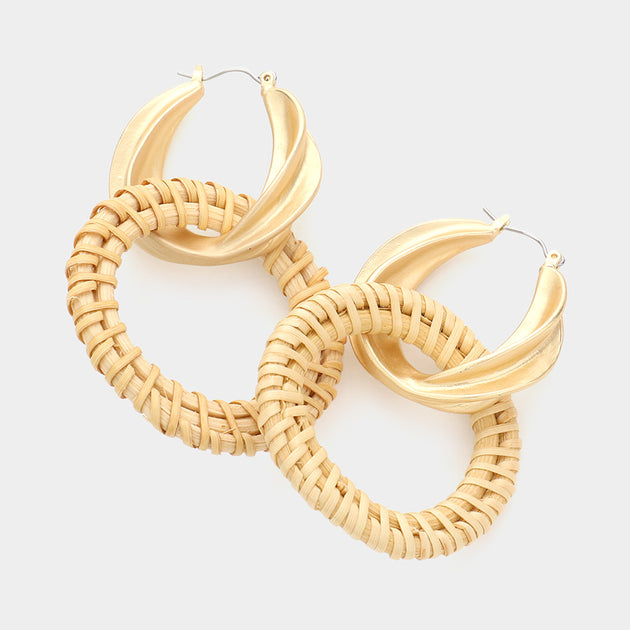 FASHNZFAB Open Circle Wood Metal Dangle Earrings Gold 3