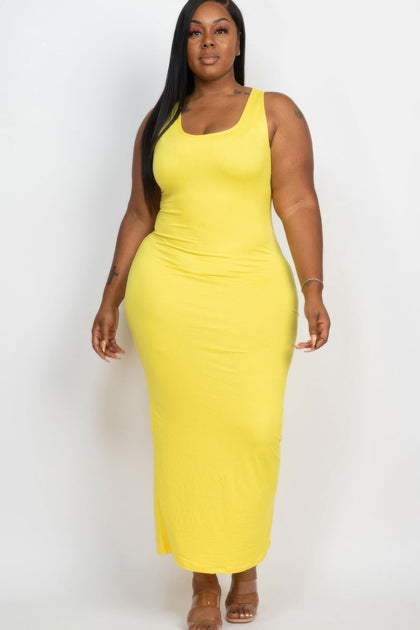 TRUEDAMES Plus Solid Basic Maxi Dress Yellow 3X 7