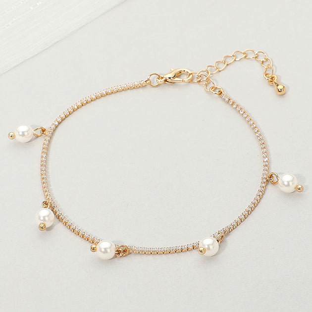FASHNZFAB Pearl Charm Station Bracelet Silver 5