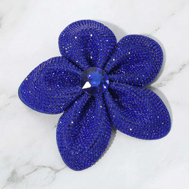 FASHNZFAB Flower Pin Brooch Alligator Snap Hair Clip Blue 2