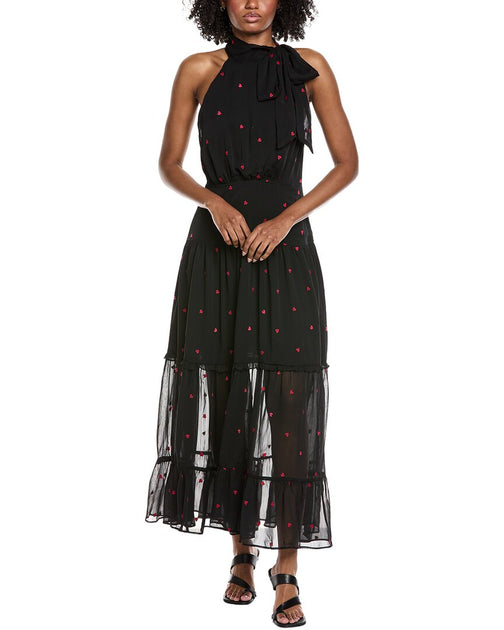 CeCe Halter Tie Neck Tiered Maxi Dress Black XLarge 2