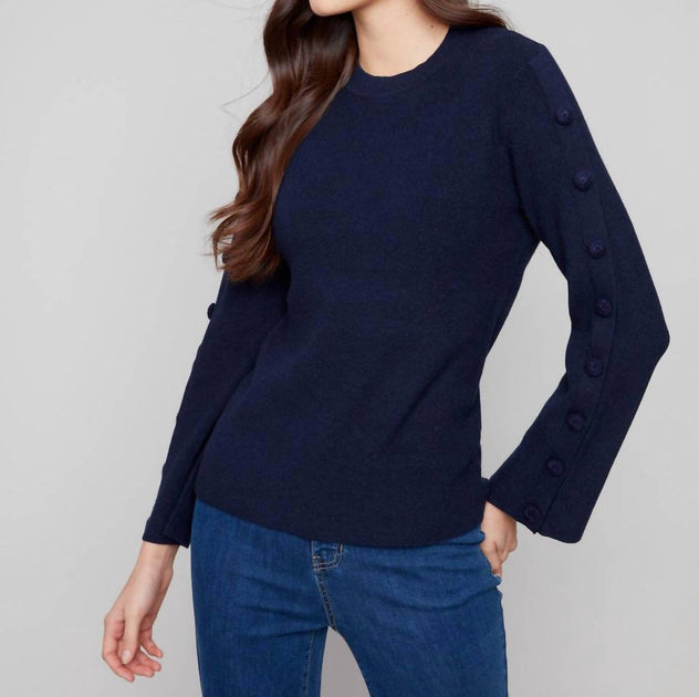 Charlie B Ribbed Crew Neck Sweater Blue XS 3