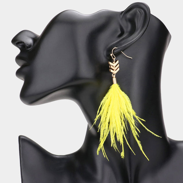 FASHNZFAB Metal Chevron Feather Link Dangle Earrings Yellow Black 3