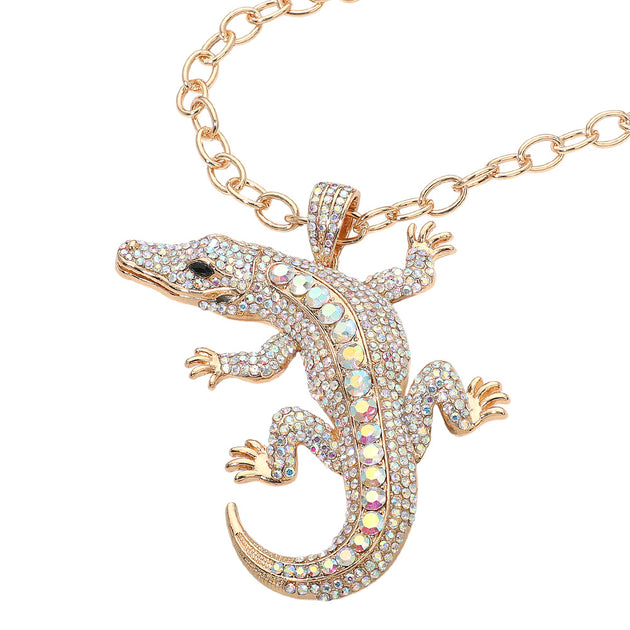 FASHNZFAB Alligator Pendant Chunky Chain Necklace Silver One Size 8