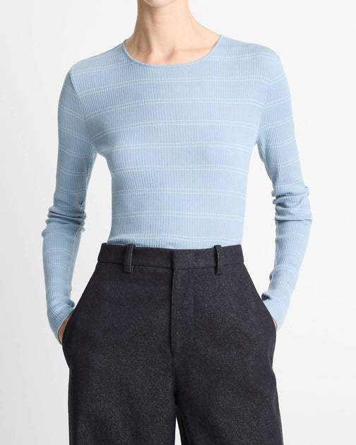  Vince Striped Ribbed Pima Cotton Long-Sleeve T-Shirt Blue XSmall 3