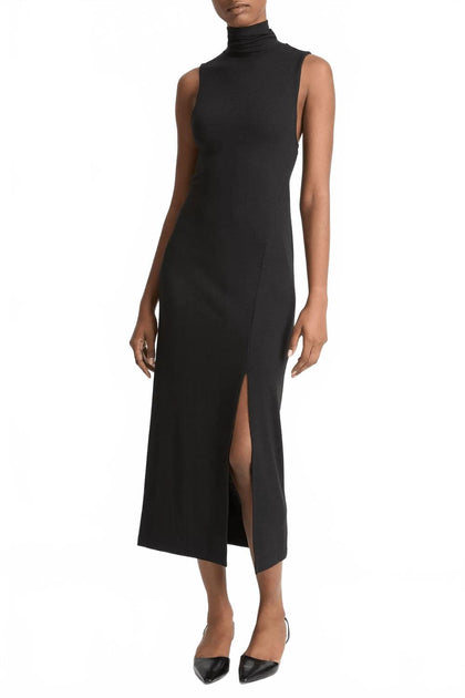 Vince Side-Slit Sleeveless Turtleneck Dress Black Large 2