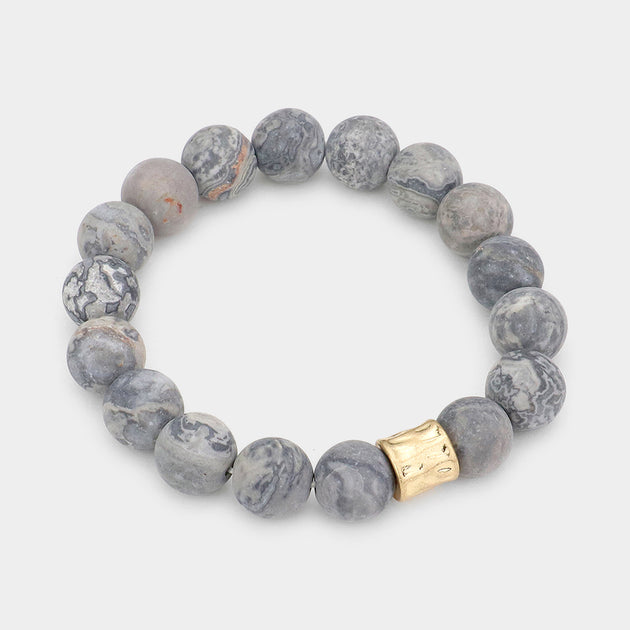 FASHNZFAB Semi Precious Stone Beaded Stretch Bracelet Green 6