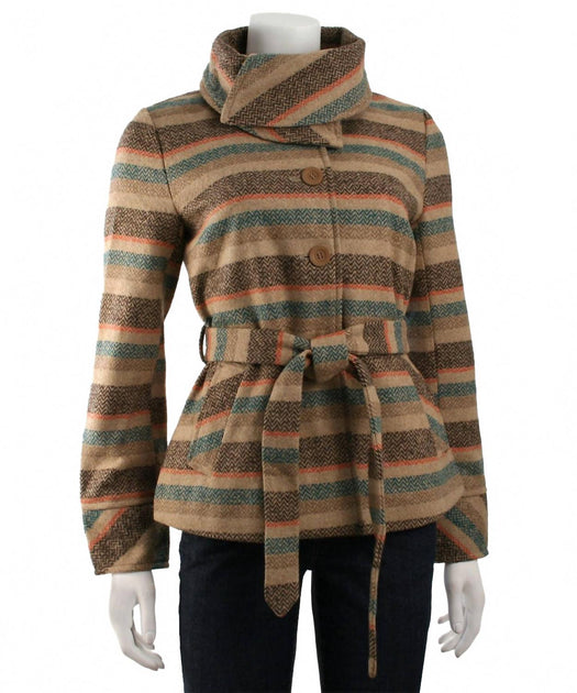 Tulle Fold Over Funnel Collar Coat Brown Small 2