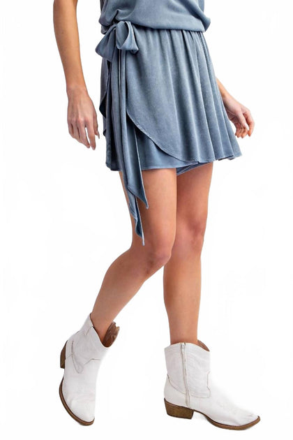 Easel Mineral Washed Rayon Skort Blue Medium 4