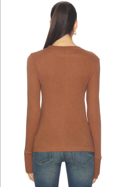 Enza Costa Easy Cuffed Crew Top Brown Large 4