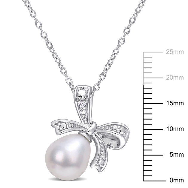 Mimi & Max Pearl Diamond Accent Bow Necklace Silver 4