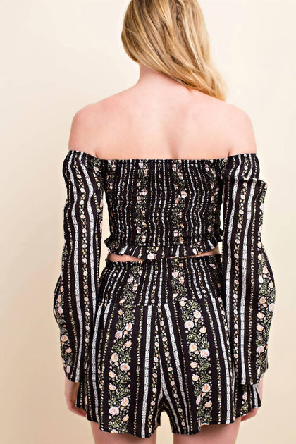 Honey Punch Floral Smocking Top Schwarz Medium 3