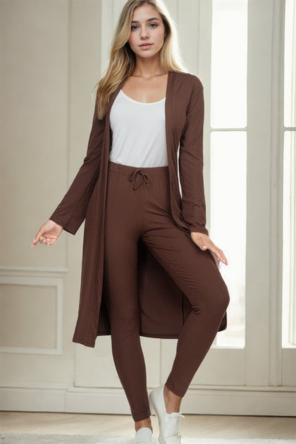 TRUEDAMES Ribbed Cardigan Leggings Set Multi Medium 6