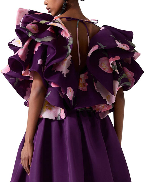 Carolina Herrera V-Neck Folded Ruffle Silk Top Purple US 4 3