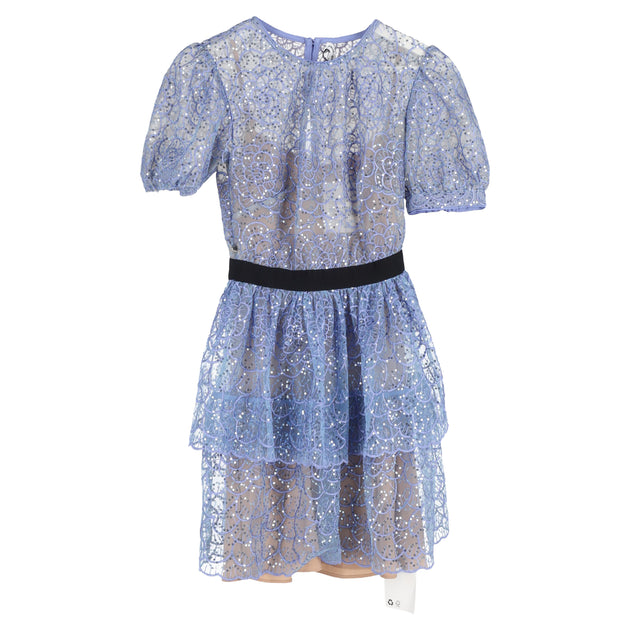 Self-Portrait Sequined Lace Mini Dress Blue UK 6 2