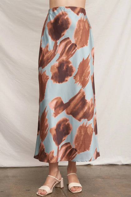 EN CREME Satin Maxirock mit abstraktem Muster Multi Large 4
