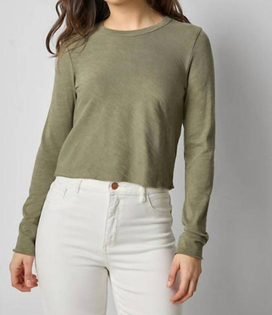 Lilla P Long Sleeve Bias Cut Crewneck Tee Green X-Small 2