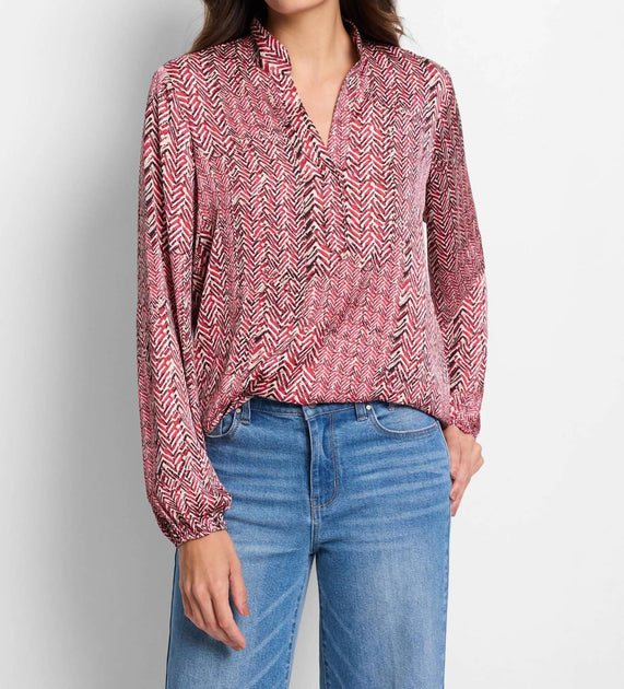 Nic + Zoe Herringbone Stamp Top Red XXL 2