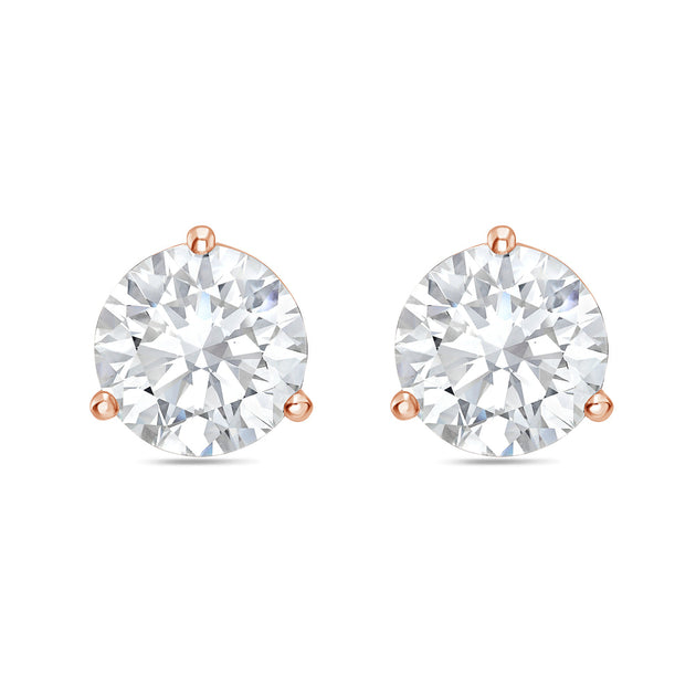 Diana M. 14kt Rose Gold Round Lab Grown Diamond Stud Earrings Silver 4