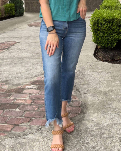 RISEN Chloe High Rise Fray Jeans Blue Plus Size 1X 3