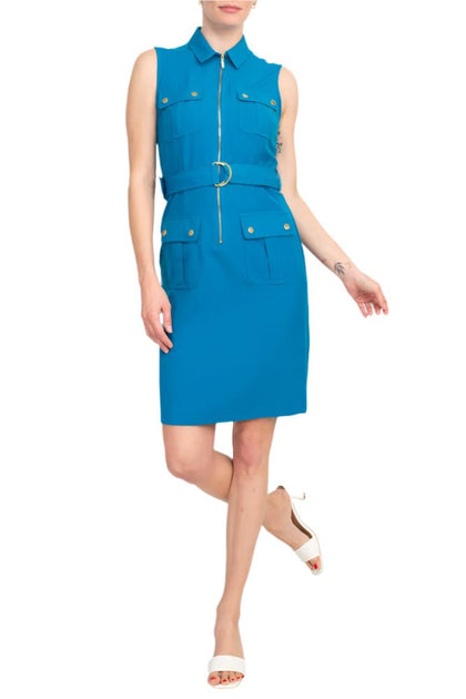 TRUEDAMES Belted Zip Front Dress Multi US 12 2