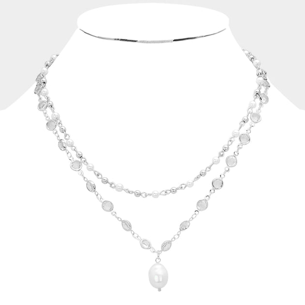 FASHNZFAB Pearl Pendant Necklace Silver 2