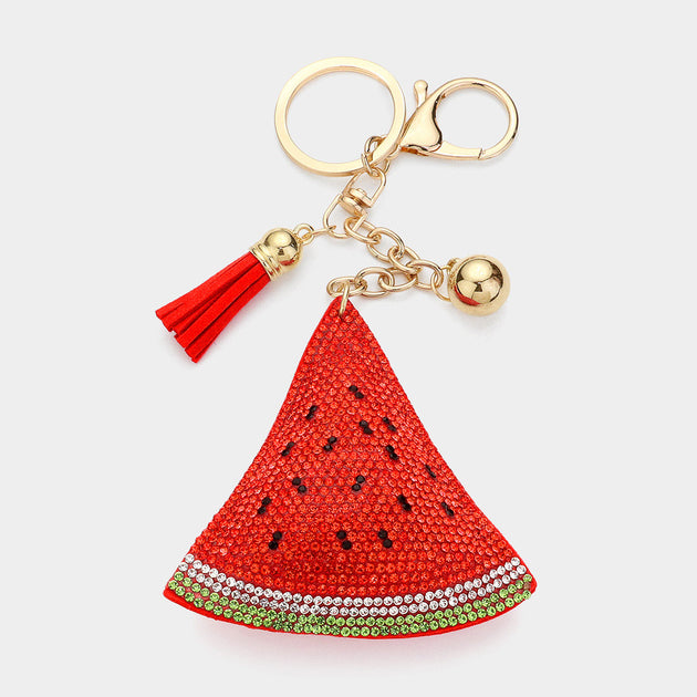 FASHNZFAB Bling Studded Watermelon Tassel Keychain Red One Size 4
