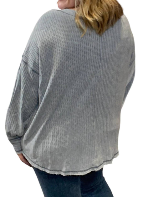 She + Sky Waffle Knit Bubble Sleeve Pullover Sweater Grey 1X 3