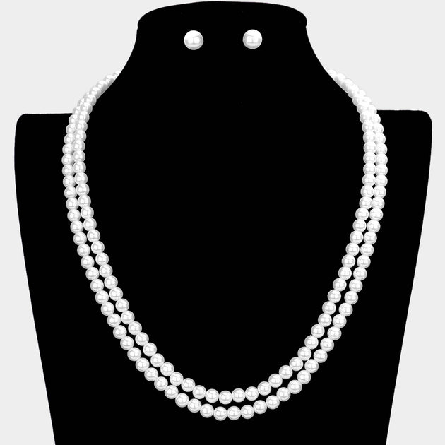 FASHNZFAB Double Layered Pearl Necklace Black 6