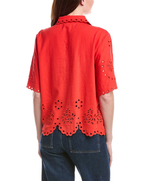 Philosophy Scallop Hem Button Front Linen-Blend Top 3