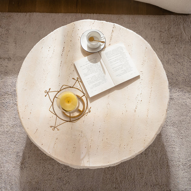 Streamdale Mid-Century Round Faux Stone Coffee Table 5