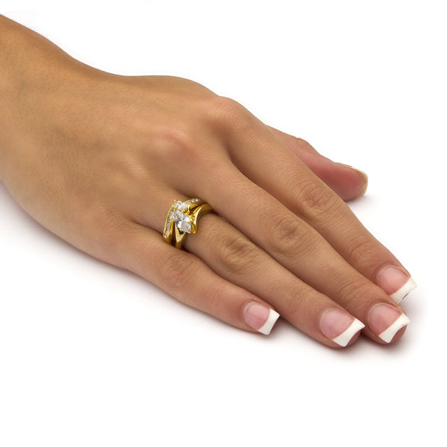 Palm 1.38 TCW Marquise-Cut Cubic Zirconia Bridal Ring Set White US 6 4