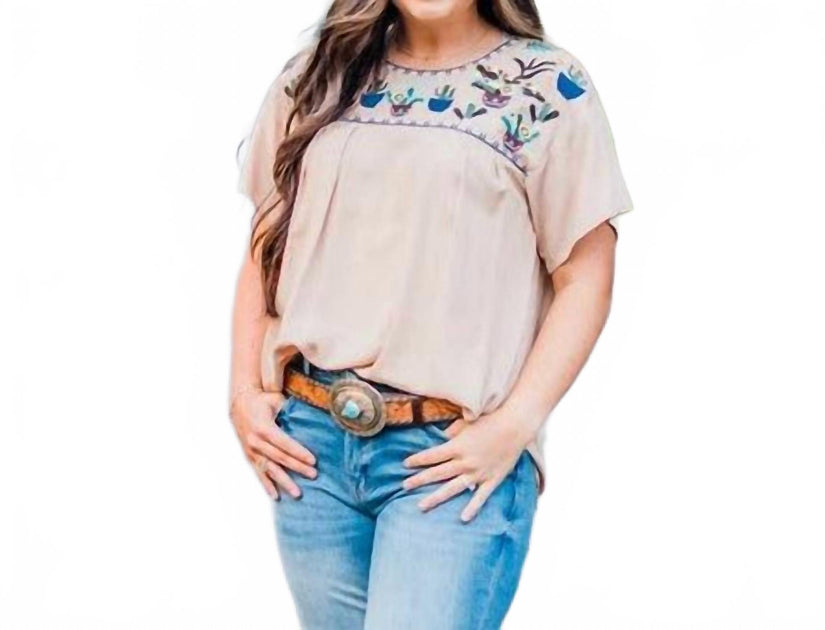 Layerz Clothing Cactus Embroidered Top White Small 2