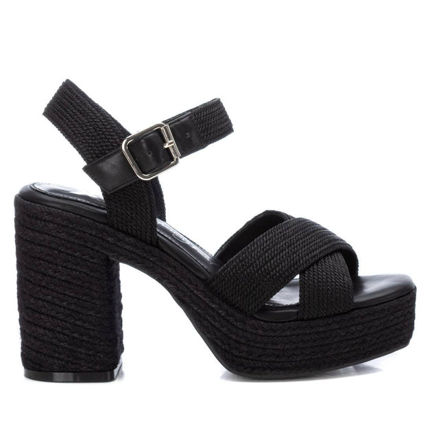 XTI Women's Heeled Jute Platform Sandals Black US 8 2