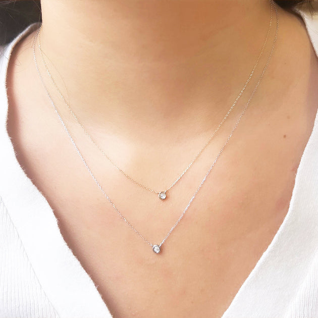 Lovery Diamond Single Bezel Necklace Silver 4