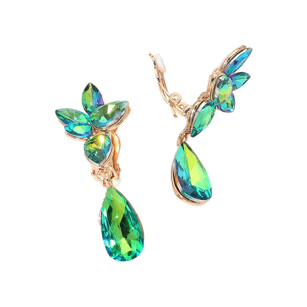 FASHNZFAB Marquise Stone Cluster Floral Teardrop Clip On Earrings Multi 9