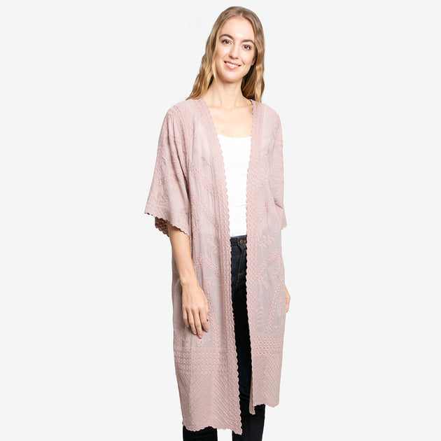 TRUEDAMES Blumenmuster Spitze Cover Up Kimono Poncho Beige Einheitsgröße 3