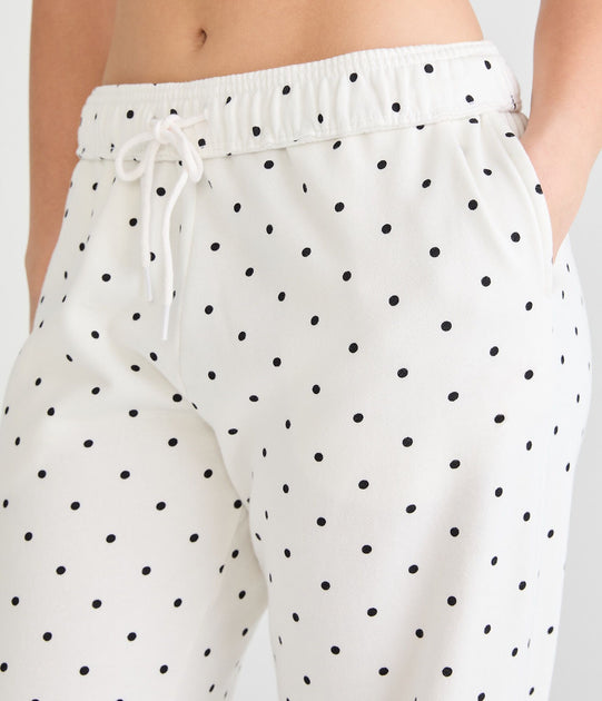 Aeropostale Cloud Soft Polka Dot Mid-Rise Wide Leg Sweatpants White XSmall 4