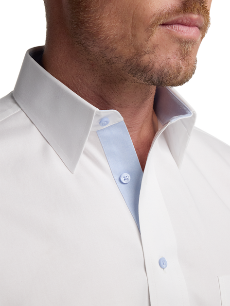 Paul Fredrick Tailored Fit Solid Dress Shirt Contrast Trim White US 16.5 32/33 7