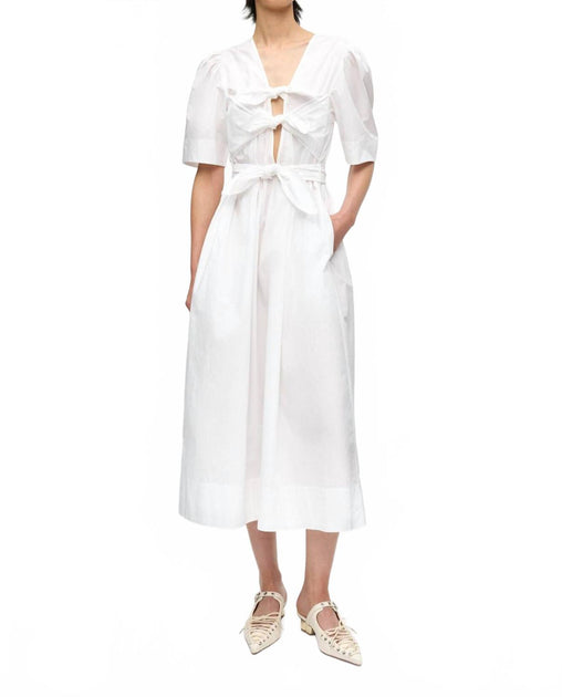 GANNI Women's Washed Stretch Cotton Tie Strap Midi Dress In White