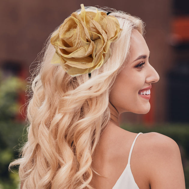 FASHNZFAB Layered Mesh Fabric Flower Headband Schwarz 3